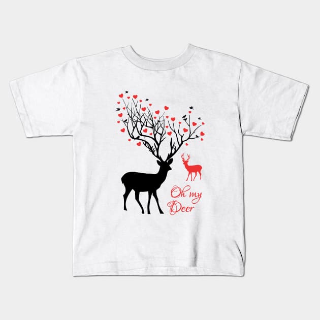 Oh my deer, stag with red hearts, design for Valentine's day, Christmas Kids T-Shirt by beakraus